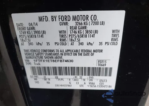 2014 Ford F-150 Lariat from USA, damaged, VIN 1FTFX1ET8EFB74630